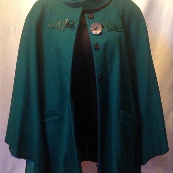 New! Cashmere Blend Wool Teal Cape - Picture 4 of 6